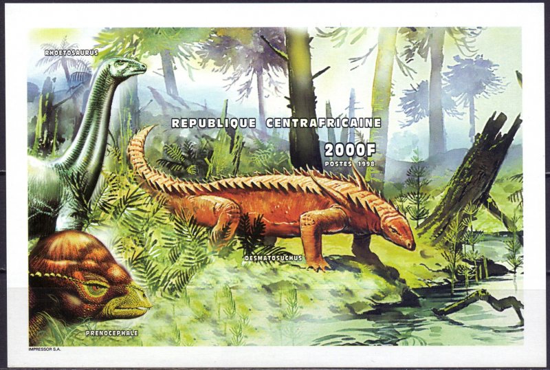 Central African Republic. 1999. Small sheet 2247-58B bl624B. Dinosaurs. MNH.