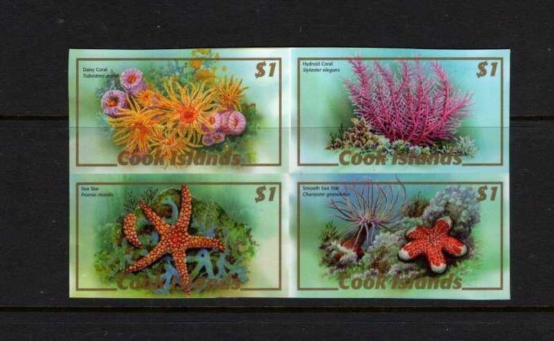 Cook Islands # 1287a 2007 Corals block of four IMPERFORATE VFMNH