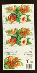 3313b  33 cent  Tropical Flowers Plate S24244  Mint pane of 20 1999  $6.60 face