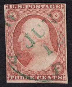 US #11a Fine, Used. Green town cancel.