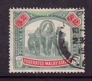 Federated Malay States-Sc#74-used-$2 grn & car-Elephants & Hawdah