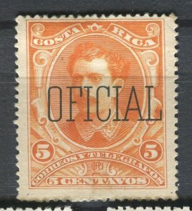 COSTA RICA; 1889 early classic OFFICIAL Optd. issue Mint hinged 5c. value