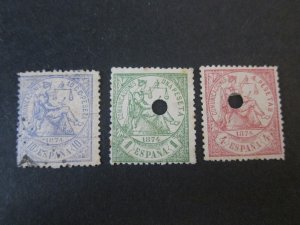 Spain 1874 Sc 203,208,209 (hole Cancel) FU