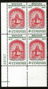 US Scott #1157, Plate Block #26707 1960 Mexican 4c FVF MNH Lower Left