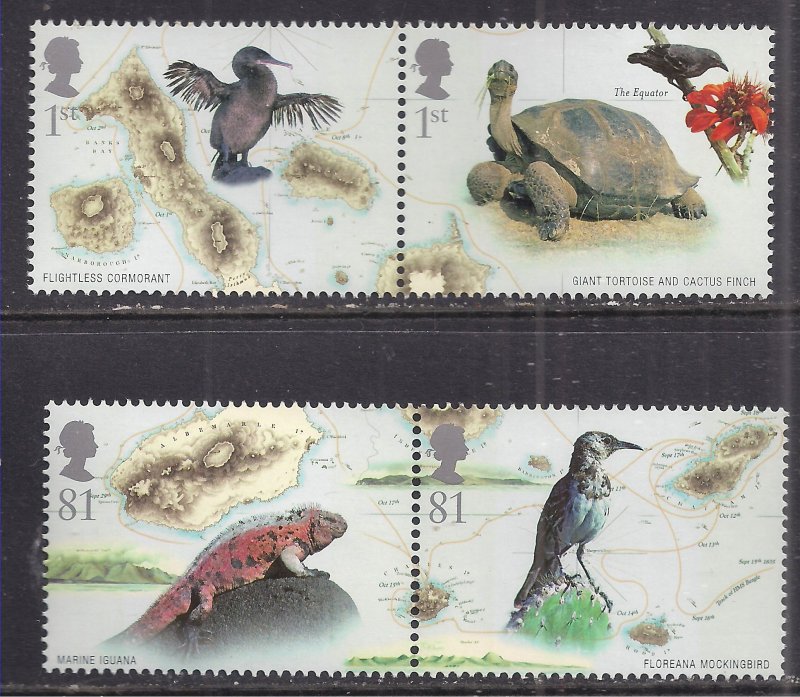 GB 2009 QE2 1st x 2, 81p x 2  Birth Bic. Charles Darwin from MS 2904 Umm ( M955)