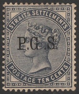 MALAYA - Perak 1889 'P.G.S' on QV Straits 10c, variety wide space. Certificate.