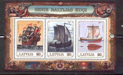 Latvia Sc 443-4 1997 Old Baltic Ships stamp & sheet mint NH