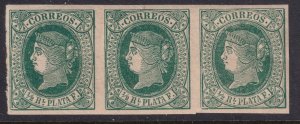 Sc# 18 Cuba 1864 Queen Isabella IIi ½rp MNH strip of 3 CV: ?
