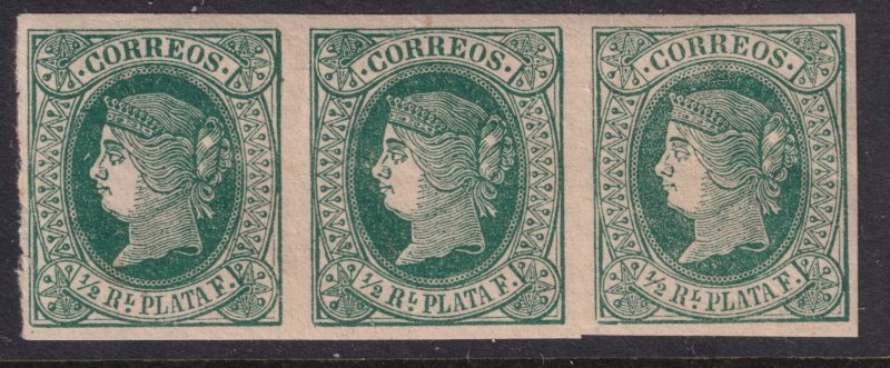 Sc# 18 Cuba 1864 Queen Isabella IIi ½rp MNH strip of 3 CV: ?