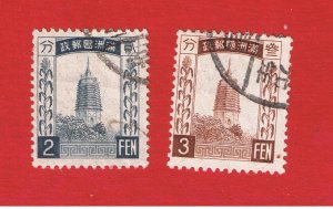 Manchukuo #26-27  VF used  Pagoda   Free S/H