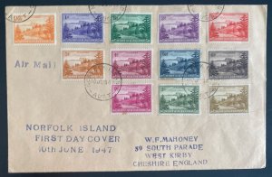 1947 Norfolk Island Australia First Day Cover To England First Stamp Sc#1-12