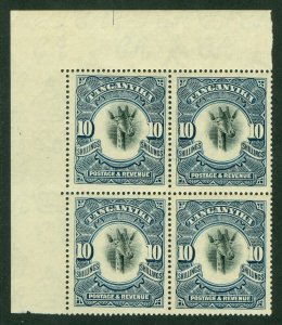 SG 87a Tanganyika 1922-24. 10/- deep blue. A fine fresh unmounted mint corner...
