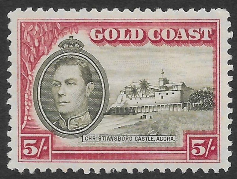 Gold Coast 5/- KGVI Christiansborg Castle issue of 1938, Scott 126 MLH