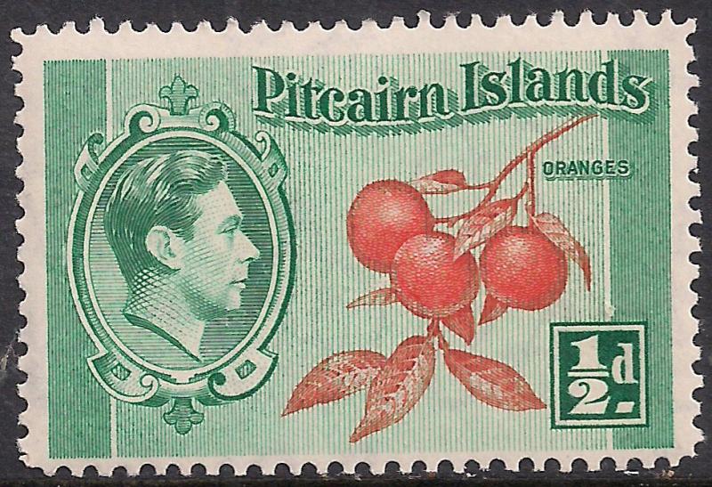 Pitcairn Islands 1940 - 51 KGV1 1/2d Cluster of Oranges MM SG 1 ( F297 ) 