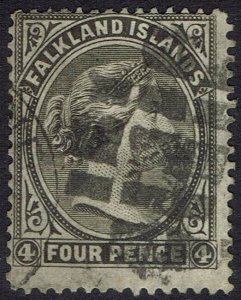 FALKLAND ISLANDS 1884 QV 4D OLIVE GREY - BLACK WMK CROWN CA USED