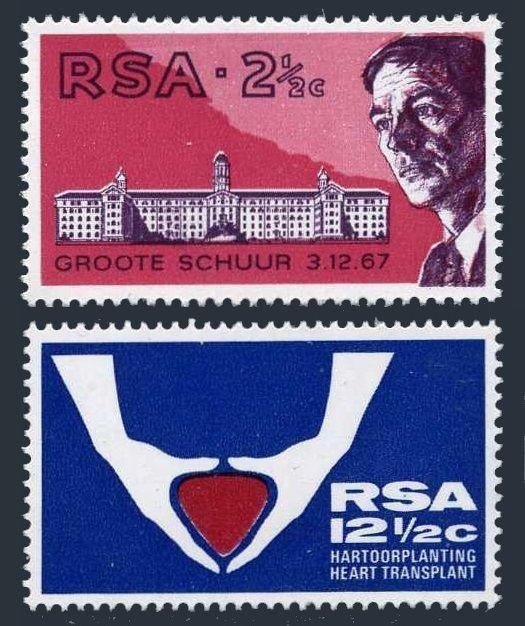 South Africa 355-356,MNH.Mi 382-383. Heart transplant operation,Dr.Ch.Barnard