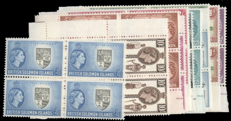 Solomon Islands #89/105 Cat$401.80, 1956 QEII, complete except for 9p and 1sh...