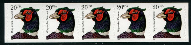 3055 US 20c Ring-necked Pheasant SA coil, MNH PNC5 #1111