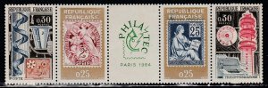 France # 1085-1088, Stamp On Stamp, With Label Between, Mint Hinged