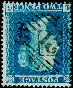 SG19Wi, 2d dp blue PLATE 4, SC16, FINE USED. Cat £325. WMK INV LG