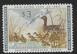 US #RW28  1961 $3 Federal Duck Stamp  (U) multicolored  CV$12.50