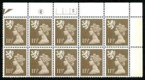 XSL1 1981 Scotland 11.5p drab cyl 6A4B no dot P1A block of 10