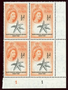 Tristan Da Cunha 1960 QEII ½d black & orange Plate block superb MNH. SG 28.