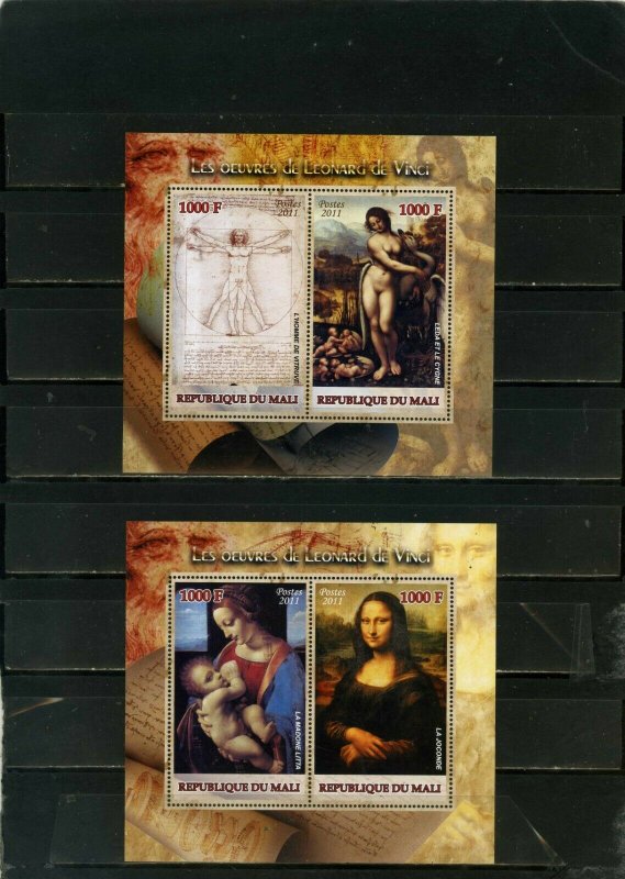 MALI 2011 PAINTINGS BY LEONARDO DA VINCI 2 SHEETS OF 2 STAMPS MNH