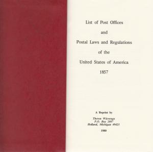 List of Post Offices and Postal Laws and Regulations of the United States, 1857