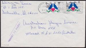 USA TO AUSTRALIA 1990 cover MISSENT TO MANILA Philippines...................6720