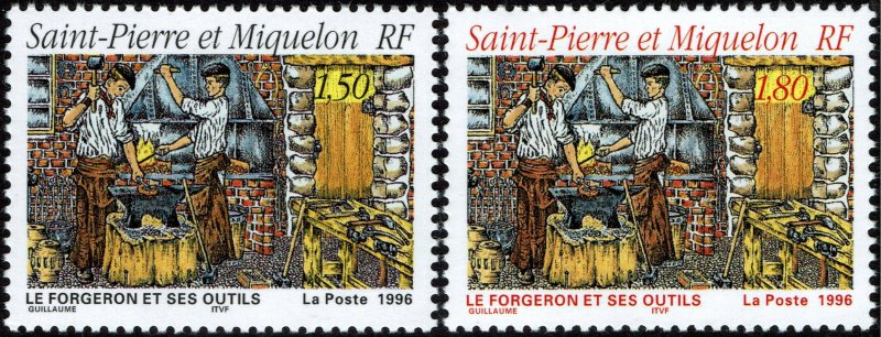 St. Pierre & Miquelon #626-27  MNH - Blacksmith & Tools (1996)