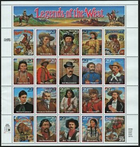 Legends of the West Complete Pane of Twenty 29 Cent Stamps Scott 2869