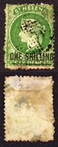 St Helena SG17 1/- Deep yellow-green Surch Type A used Cat 28 pounds