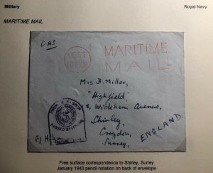 1943 HM Ship British Royal Navy Censored  Cover To Shirley England