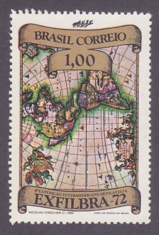 Brazil 1240 MNH 1972 1cr Map of Americas by Diego Hommen Issue Very Fine