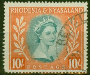 Rhodesia & Nyasaland 1954 10s Dull Blue-Green & Orange SG14 Fine Used 