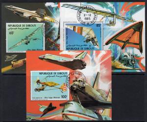 Djibouti 1984 Mi.Bl.93A/95A Motorized Hang Gliders/Space/Aviation 3SS Fine Used