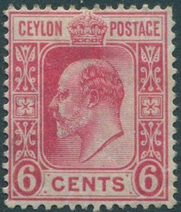 Ceylon 1908 SG291 6c carmine KEVII mult crown CA wmk #2 MH (amd)