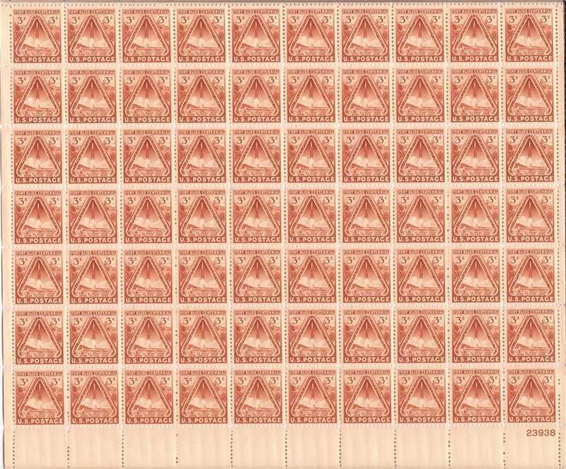 US Stamp - 1948 Fort Bliss - 70 Stamp Sheet - Scott #976