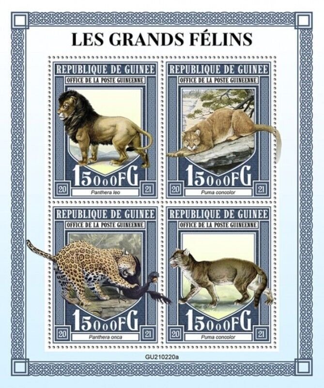 Guinea - 2021 Big Cats, Lion, Cougar - 4 Stamp Sheet - GU210220a 