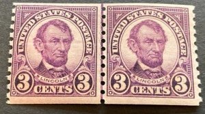 Sc# 600 MH 3c Lincoln line pair 1925 CV$40