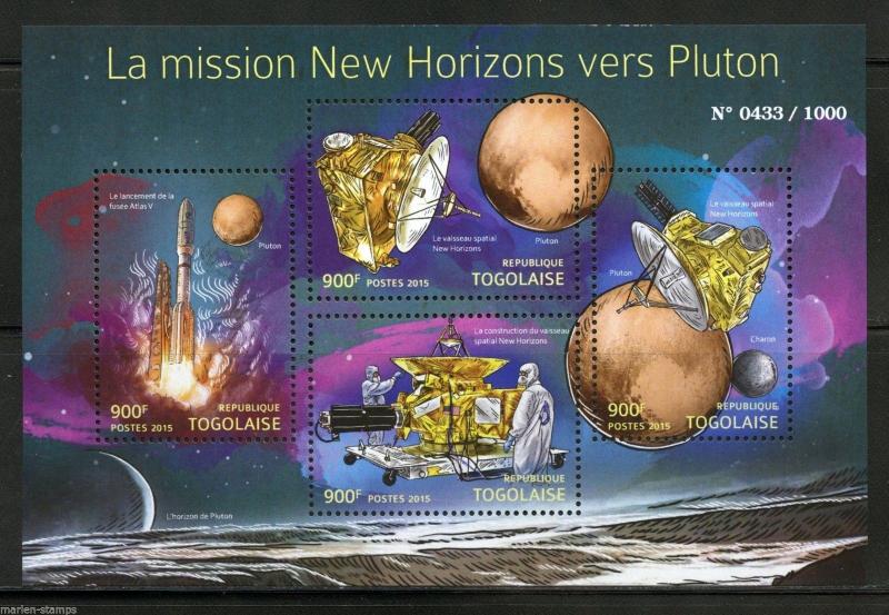 TOGO 2015 THE NEW HORIZONS MISSION TO PLUTO SHEET MINT NH