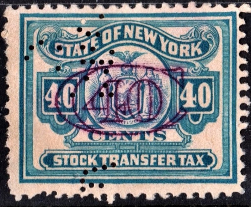 ST134 40¢ New York State Stock Transfer Stamp (1932-39) Perfin