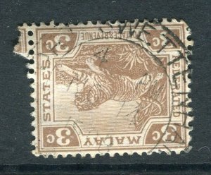 STRAITS SETTLEMENTS; 1900s Fed States Tiger used value + POSTMARK SWE.TTENHAM