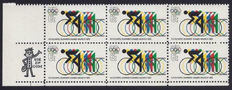 1460- 6c Broken Red Circle Plate Flaw Error / EFO Zip Block of 6 Mint NH