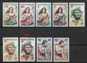 French Polynesia 1958, Scott # 182-190,VF MVLH*OG / 9fr Used (FR-1)