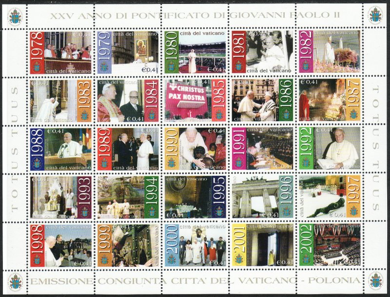 2003 Vatican Pontification of Pope John Paul II Sheet MNH Sc# 1236 CV $27.50