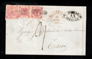 Two Sicilies #2 & #3 Variety #4 (Sassone #4b #5a #9) Used On Rare Cover To Terni