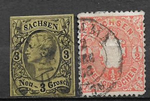 COLLECTION LOT #643 GERMAN STATES SAXONY 2 STAMPS 1855+