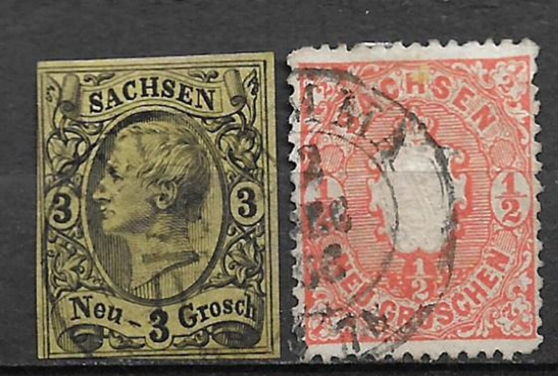 COLLECTION LOT #643 GERMAN STATES SAXONY 2 STAMPS 1855+